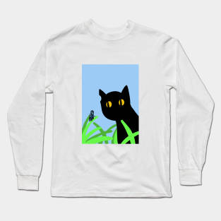 cute black cat and butterfly Long Sleeve T-Shirt